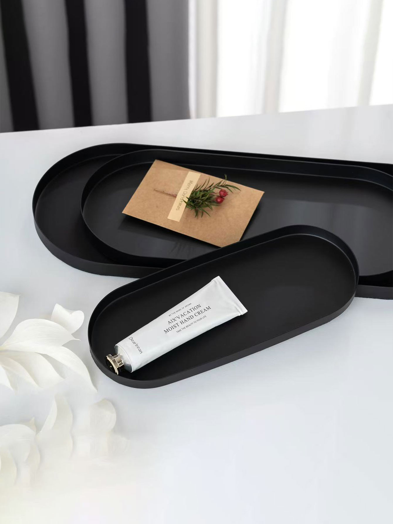 Travertine Tray Oval - Oval Paslanmaz Çelik Tepsi, Basit Masaüstü