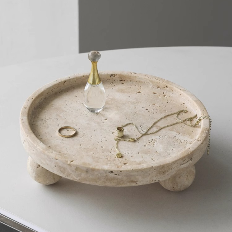 Travertine Tray Oval - Retro Doğal Mermer Tepsi Dekoratif meyve