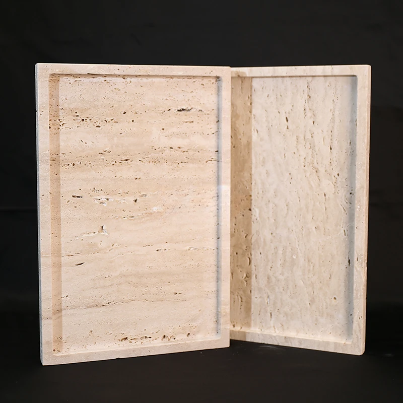 Travertine Tray Oval - 30x20x1.8 cm Doğa Mermer Bej Traverten