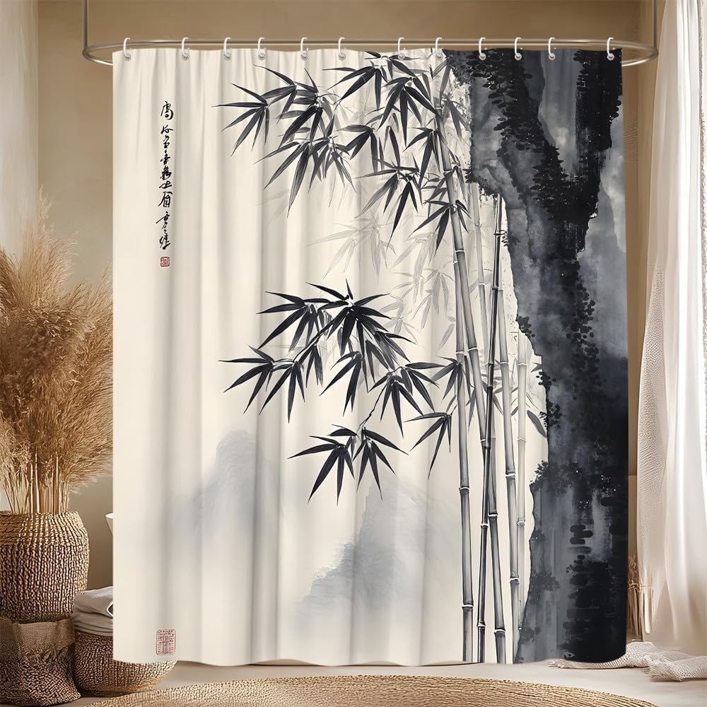 Interior Design Zen - Dekoratif Asya Bambu Mürekkep Baskılı Duş