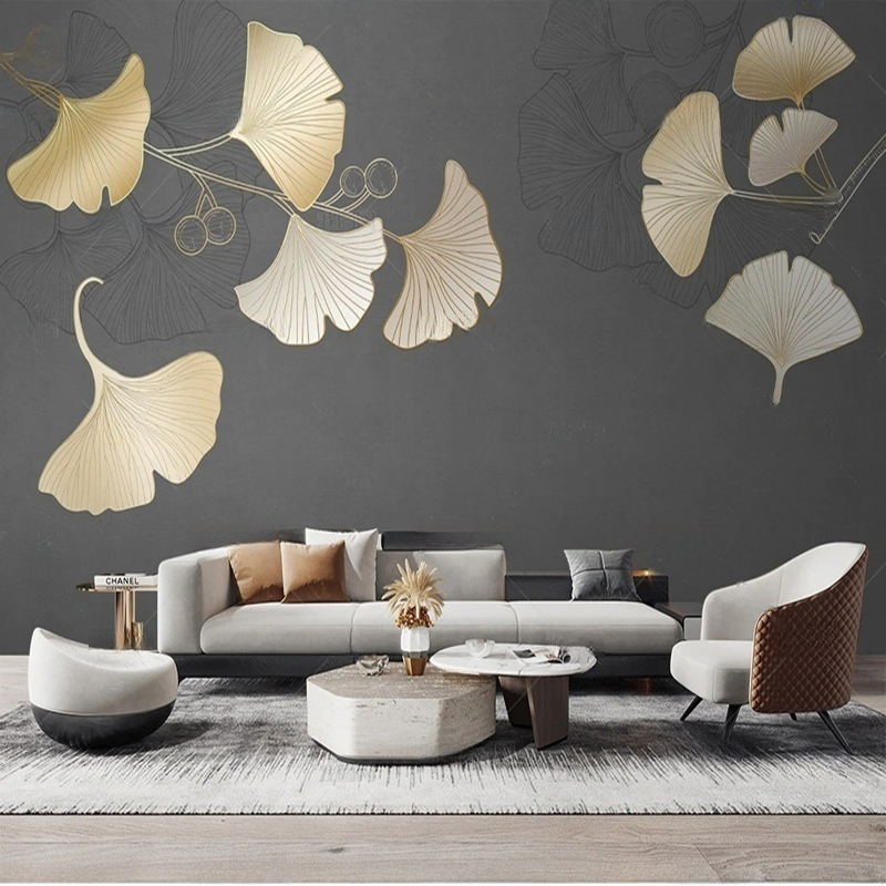Interior Design With Wallpaper - Özel İskandinav Tarzı Yaprak Baskılı Duvar