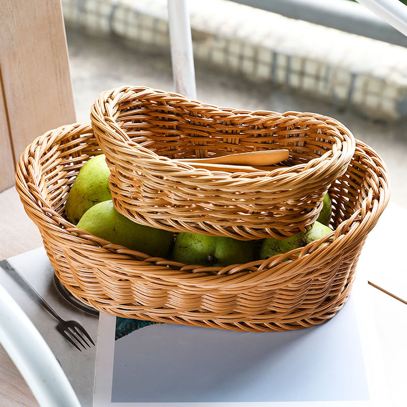 Travertine Tray Oval - Oval Rattan dokuma depolama sepeti ekmek