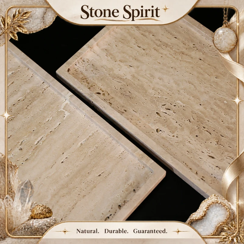 Travertine Tray Oval - 【Doğal】30x20x1.8cm Doğal Mermer Bej Traverten Taş