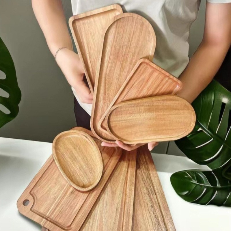 Travertine Tray Oval - Wabi Sabi Tarzı Akasya Ahşap Dekoratif