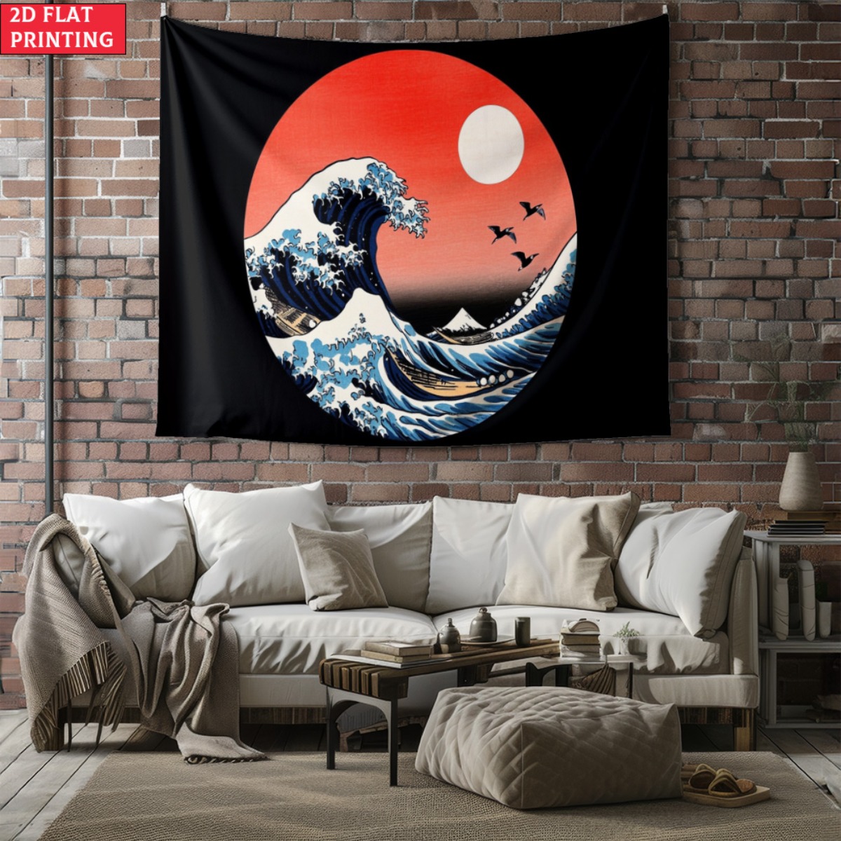 Interior Design Zen - çerçevesiz Japon Dalga Gün Batımı Goblen