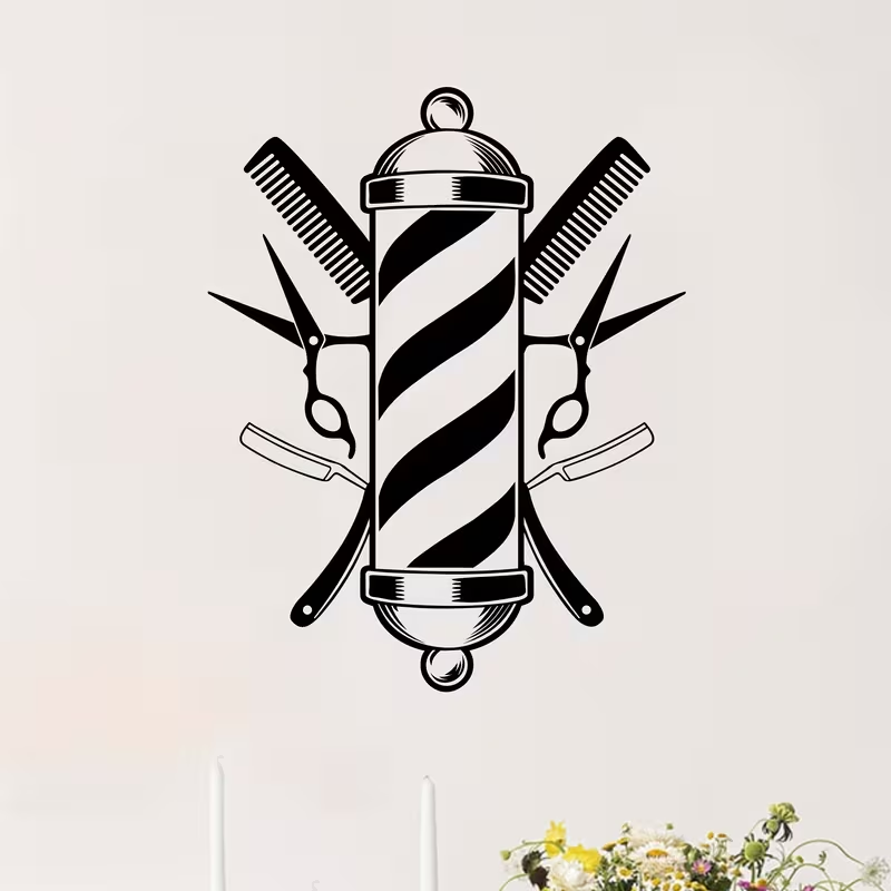Interior Design With Wallpaper - Berber Dükkanı Duvar Çıkartması Vinil Pencere