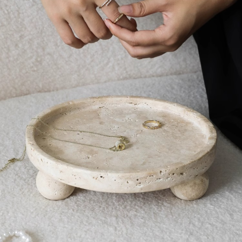 Retro Doğal Mermer Tepsi Dekor - Travertine Tray Oval incelemesi ve fiyatı