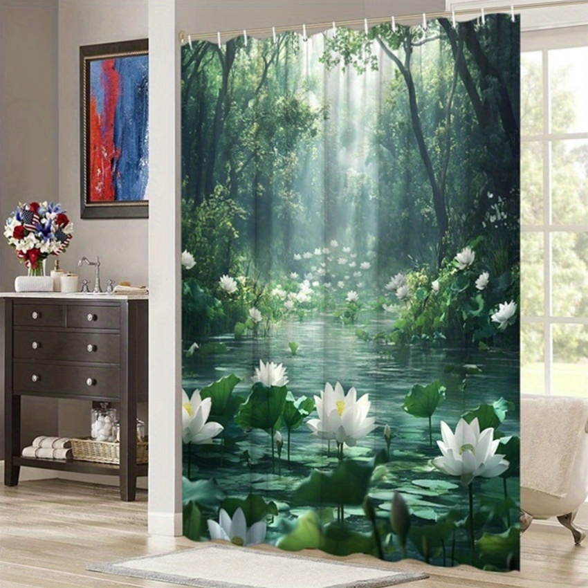 Lotus Ormanı Duş Perdesi Polye - Interior Design Zen incelemesi ve fiyatı