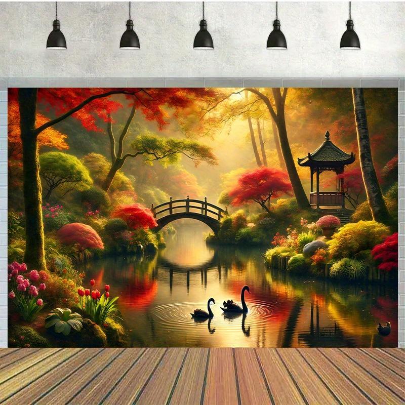 Sonbahar Bahçe Köprüsü Kuğular - Interior Design With Wallpaper incelemesi ve fiyatı
